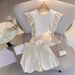 Women's Clothing Summer With A Complete Set Of Fashionable And Age Reducing Lotus Leaf Sleeves White Ice Silk Top Shorts Suit For Women_ecoleips.com