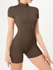 K Zipper Short Sleeved Jumpsuit Yoga Shorts Women's Dance Fitness Tight Fitting Sports Jumpsuit Shorts_ecoleips.com
