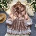 Women's Clothing Dress For Women With Bow Tie Neckline And Lantern Sleeves, Lace Splicing, Shiny Chiffon Skirt And Short Skirt_ecoleips.com