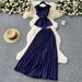 Women's Clothing Round Neck Sleeveless Top High Waist Slimming Big Swing Pleated Skirt Two Piece Suit_ecoleips.com