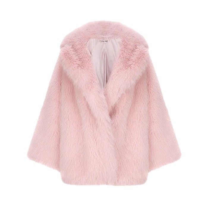 Luxury Pink Faux Fox Fur Coat – Plush Winter Jacket With Quilted Lining (S/M/L) – Elegant British-Style Outerwear_ecoleips.com