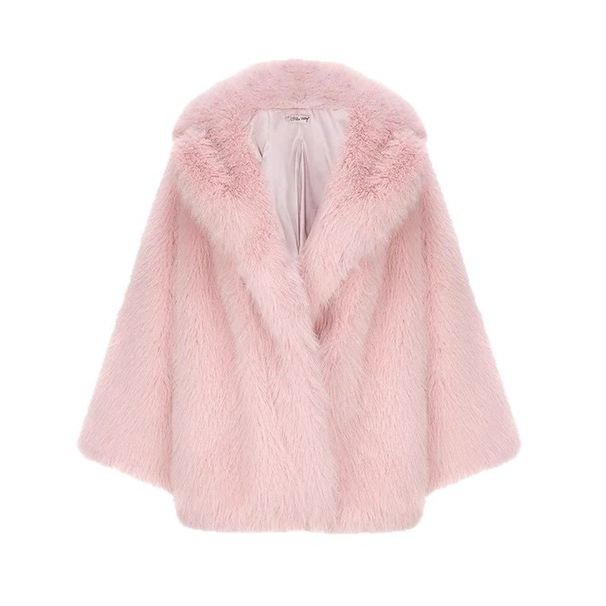 Luxury Pink Faux Fox Fur Coat – Plush Winter Jacket With Quilted Lining (S/M/L) – Elegant British-Style Outerwear_ecoleips.com