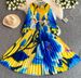 Elegant A-Line Skirt Dress For Women With Pearl Button Round Neck Waist Cinching Gradient Print Pleated Detail Casual Spring/Autumn Wear_ecoleips.com