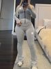 European And American Autumn And Winter New Solid Color Women's Round Neck Long Sleeve Pants Suit_ecoleips.com