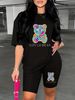 Summer Women's Casual And Fashionable Lover Bear Print Loose T-shirt+shorts Two-piece Sportswear Suitable For Daily Wear-90_ecoleips.com