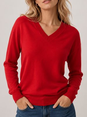 Basic V-neck Knit Sweater For Spring And Autumn, Soft And Comfortable, Long-sleeved Pullover Top, Casual And Versatile, Elegant._ecoleips.com