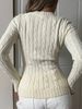 Women's Casual Fashion V-Neck Long-Sleeve Pullover Sweater Spring Cable-Knit Regular Thickness Polyester_ecoleips.com