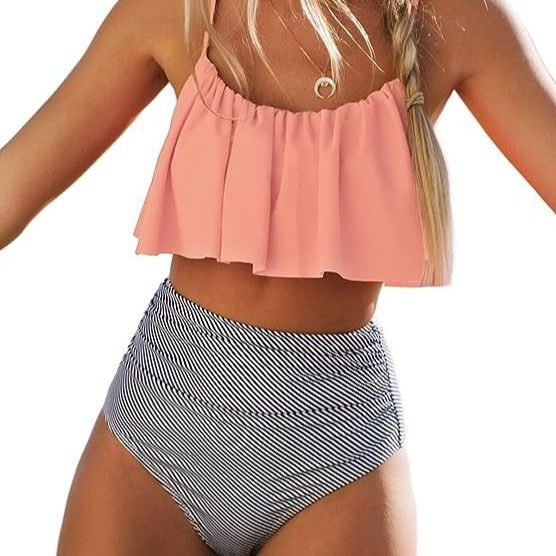 2026 European American Style Solid Color Push-Up Swimsuit High-Waist Two-Piece Bikini Set Vacation Sexy Polyester Bikini_ecoleips.com