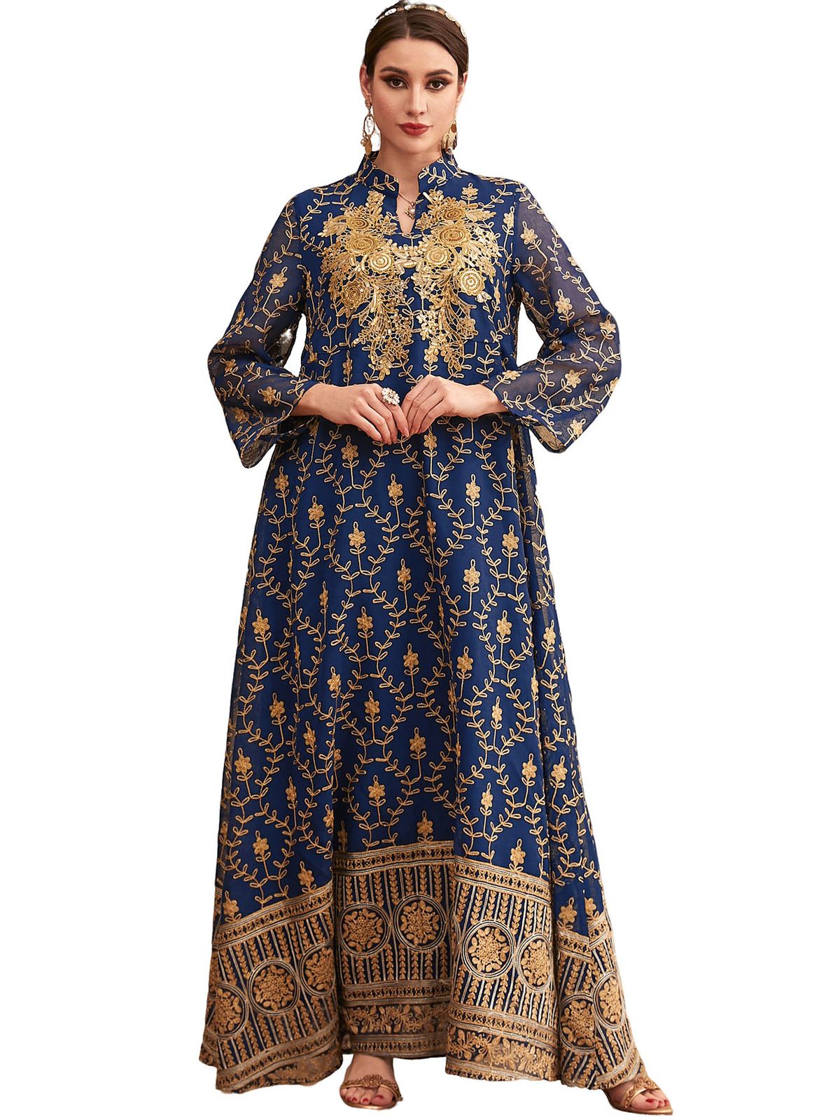 Muslim Women's Robe Embroidered Printed Long Arab Casual Dress Abaya_ecoleips.com