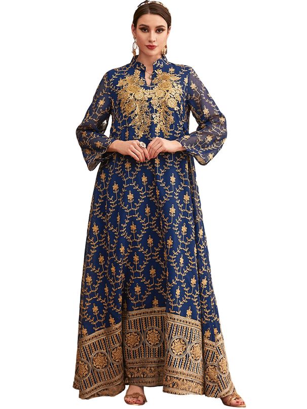 Muslim Women's Robe Embroidered Printed Long Arab Casual Dress Abaya_ecoleips.com
