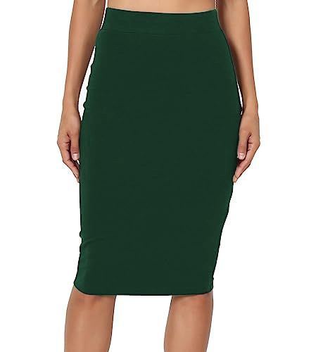 Women's High Waist Over The Knee Pencil Skirt Elastic Waist Bottoms_ecoleips.com