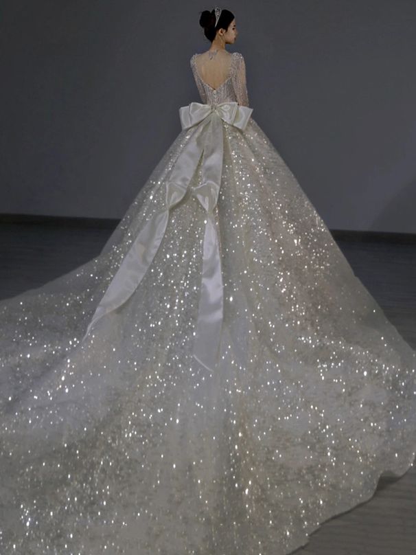 Women's Clothing Light Wedding Dress Bride Main Dress Long Sleeve Palace Style Long Tail Heavy Dress_ecoleips.com
