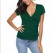 's Selection Of Popular European American Solid Color Wrap-around Pullover Deep V-neck Short-sleeve Slim-fit_ecoleips.com