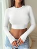 Women's round Neck Short Cropped T-Shirt Long Sleeve Sexy Hot Girl European American Style Top for Autumn_ecoleips.com
