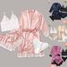 Women's Silk-Like Sleepwear Set – 4-Piece Loungewear Robe & Camisole (S-XXL) – Elegant Home & Outdoor Wear_ecoleips.com