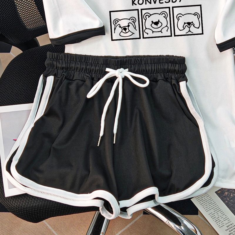 Women's Slim-Fit Sporty Shorts & Contrast Collar T-Shirt Set – Lightweight Summer Outfit With Breathable Fabric_ecoleips.com