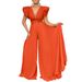 Women's sexy deep V pleated wide leg large size jumpsuit_ecoleips.com
