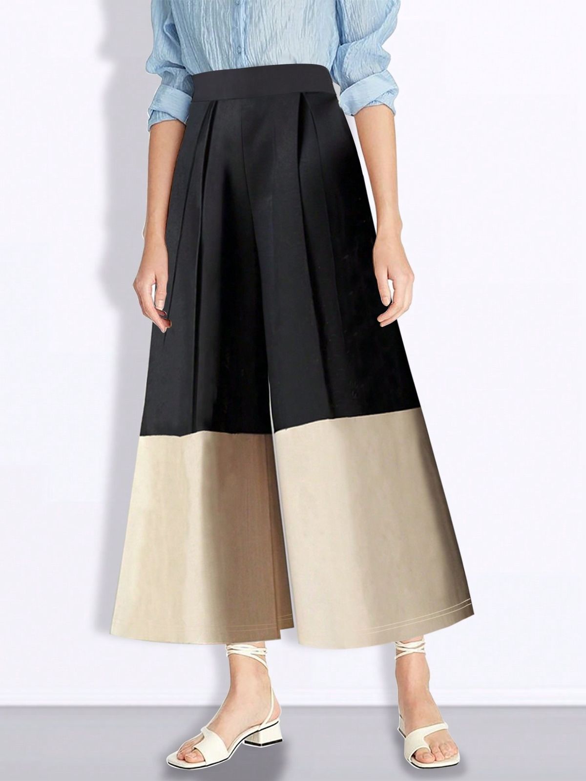 Women's Clothing Fashion Elegant Color Matching High Waist A Line Version Slim Long Casual Pants_ecoleips.com