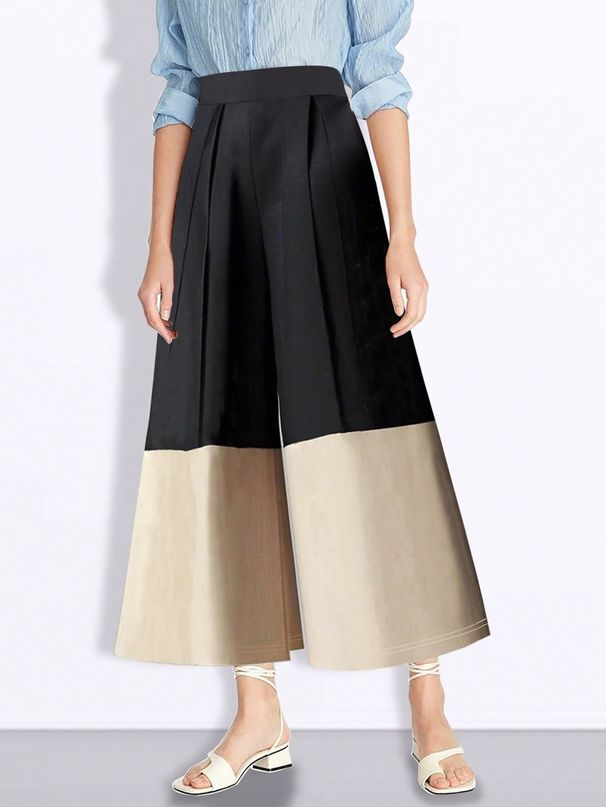 Women's Clothing Fashion Elegant Color Matching High Waist A Line Version Slim Long Casual Pants_ecoleips.com
