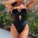 Women's Clothing Black Vertical Stripe Cutout Strappy One Piece Swimsuit Women's Bikini For Formal & Casual For Women_ecoleips.com
