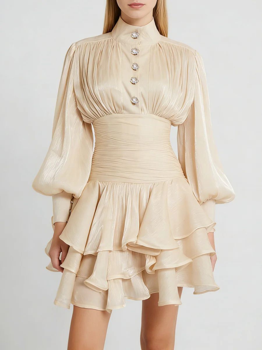 Women's French Elegant High Waist Ruffled Long Sleeve Midi Dress – Slim Fit Spring Gown 2026_ecoleips.com