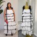 Women's Clothing Spring New Sleeveless Solid Color Wide Strap Long Loose Ruffle Cake Dress Fashion_ecoleips.com