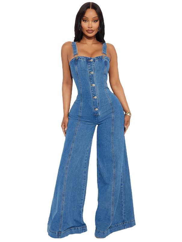 Women's Clothing Fashion Casual Sexy Overalls Denim Jumpsuit Wide Leg Pants_ecoleips.com