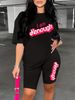 Summer Women's Casual Fashion Kenough Letter Print Loose T-shirt+shorts Two-piece Sportswear Suitable For Daily Wear-61_ecoleips.com