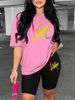 Summer Women's Casual And Fashionable Love Letter Print Loose T-shirt+shorts Two-piece Sportswear Suitable For Daily Wear-46_ecoleips.com