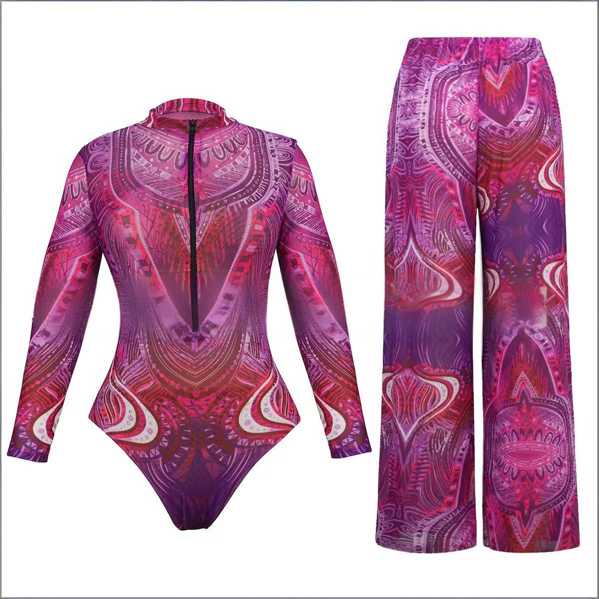 Women's Clothing Russian Women's One Piece Swimsuit Long Sleeve Sun Protection Beach Pants Style Swimwear Modest Coverage, Beach & Pool Ready_ecoleips.com