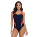 Women's Clothing Competitive Swimsuit Women's Tight Color Matching Solid Color Conservative One Piece Swimsuit_ecoleips.com