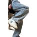 Drawstring Elastic Waist Jeans Spring And Summer, Extended Length For Tall Women, Plus Size, Slimming, Loose Wide-leg_ecoleips.com
