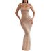 Lu Qiuguo Dress Spring And Autumn High End Dress Transparent Mesh Hot Diamond Sling Long Dress FD0148_ecoleips.com