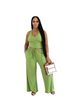 Women's Summer Halter Neck Set Solid Color Casual Street Style Wide Leg Pants With Pockets High Waist For E-commerce European_ecoleips.com