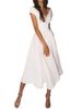 Women's Clothing Spring And Summer Pure White Short Sleeved V Neck Tube Top Swing Dress_ecoleips.com