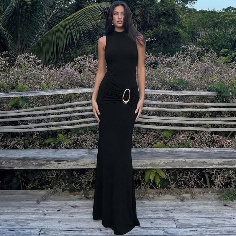 European And American Best-Selling Women's Clothing 2025 New Fashion High-Waisted Twist Knot Sexy Backless Bodycon Dress_ecoleips.com