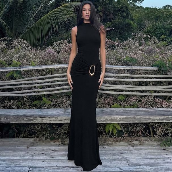 European And American Best-Selling Women's Clothing 2025 New Fashion High-Waisted Twist Knot Sexy Backless Bodycon Dress_ecoleips.com