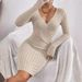 Striped Knit Bodycon Mini Dress – Slim Fit Deep V-Neck Long Sleeve_ecoleips.com