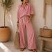 European And American Style Women's Summer Fashion Set Striped Long Sleeved Shirt And Loose Pants Two-Piece Outfit_ecoleips.com