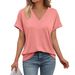 2026 Summer Short-Sleeve Top European And American Cross-Border Trade V-Neck Loose Solid Color Plus Size Casual_ecoleips.com