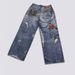 Women's Clothing Printed Flower Trompe L'oeil Vintage Distressed Heavy Low Waist Loose Jeans_ecoleips.com