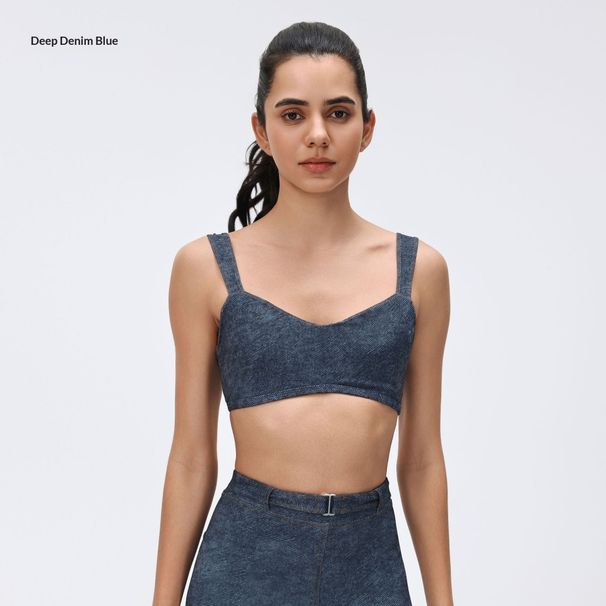 Faux Denim Yoga Bra, Fitness Sports Underwear, Women's Breathable Backless Pilates Yoga Camisole Top D26063_ecoleips.com