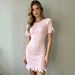 New European And American Style Skirt With Ruffles, Short Sleeves, Rolled Edges, Slim-fit Knit Dress, Solid Color French_ecoleips.com