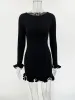 Tossy Fashion Women's Knit Mini Dress Ruffled Autumn High Waist Elegant Slim Party Dress Patchwork Knitwear Sweater Female Dress_ecoleips.com