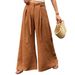 Women's Casual Loose Wide Leg Pants Spring Summer Fashion Ice Silk Wrinkled Belted Long Trousers_ecoleips.com