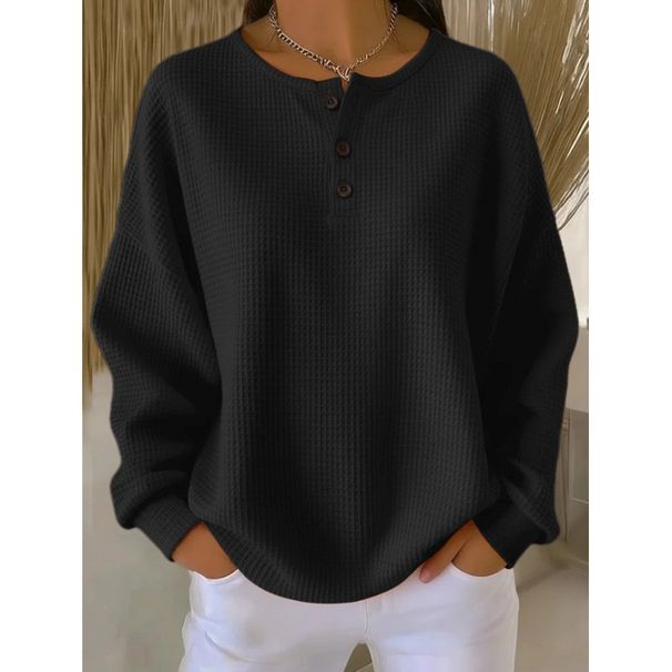 Fashionable Round-Necked Waffle-Patterned Autumn/Winter Solid-Color Loose-Fitting Hoodie_ecoleips.com