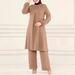 Muslim Women's Clothing Cross-Border Spring Autumn New Solid Color Round Neck Sequin Long Sleeve Shirt And Pants Fashion_ecoleips.com