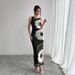2025 Spring And Summer New Women's Black Mesh Printed Sleeveless Dress Long Skirt_ecoleips.com