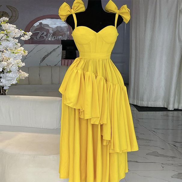 Women's Clothing Spring New Bow Sling V Neck Ruffle Dress_ecoleips.com