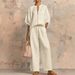 Summer Women's Wide Leg Pants Set Casual Loose Fit Solid Color Zipper Round Neck Top And Bottoms Ensemble_ecoleips.com